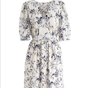 Blue and White Floral Wrap Dress